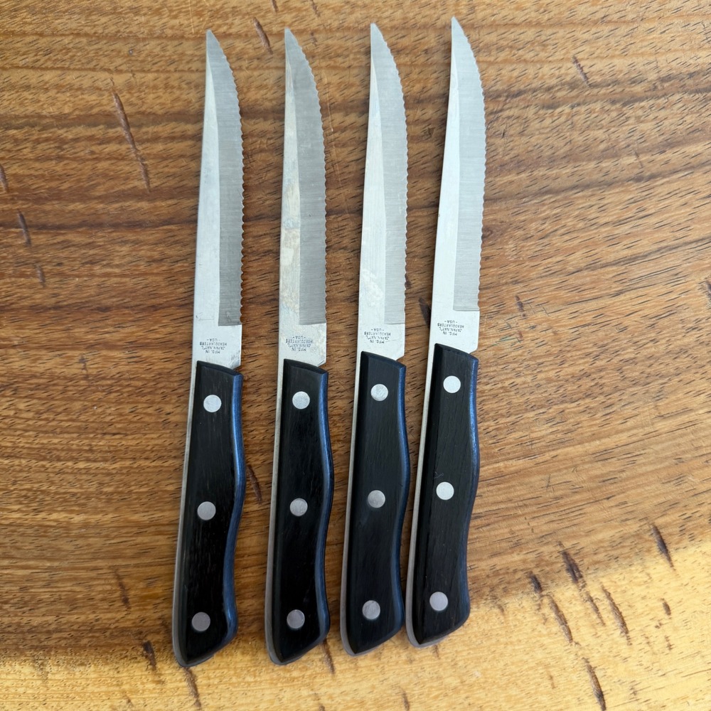 Set 4 Vintage Precision Hollow Ground Stainless Steel Steak Knives Japan Black - Picture 9 of 11